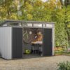 Keter Artisan 11×7 Modern Resin Outdoor Storage Shed Kit-Perfect to Store Patio Furniture, Garden Tools Bike Accessories, Beach Chairs and Lawn Mower, Grey & Black