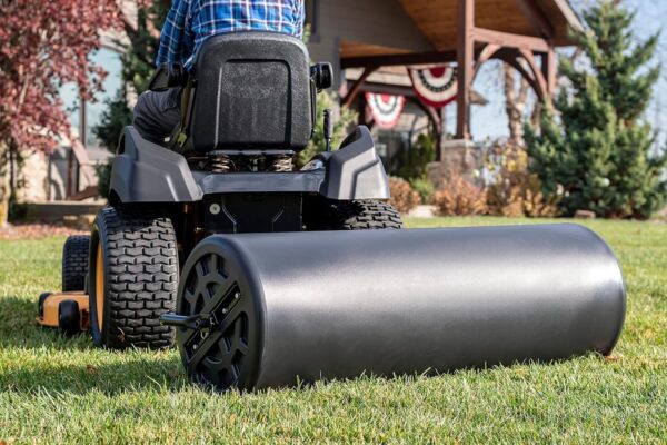 Agri-Fab 45-0604 18′′ x 48′′ Tow Behind Poly Lawn Roller 550 lbs Weight with Water, Poly Drum and Steel Frame, with Plug. Designed for Lawn and Garden Tractors