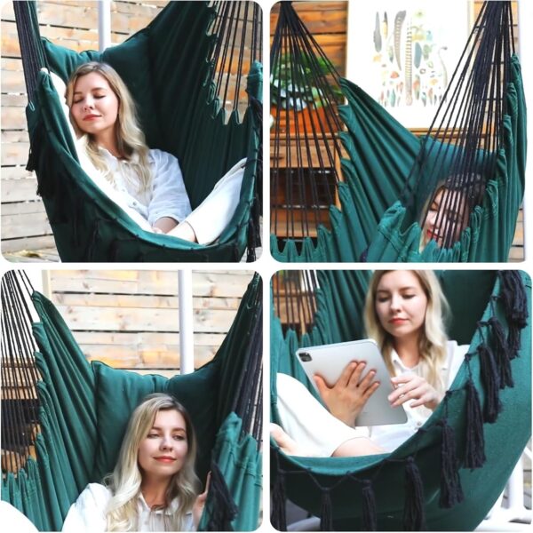d534a70aba114a00bb4ad468997fe099 Y- Stop Hammock Chair Hanging Rope Swing, Max 500 Lbs, 2 Cushions Included, Large Macrame Hanging Chair with Pocket for Superior Comfort, with Hardware Kit (Beige)