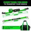 Car Tie Down Straps for Trailers with J Hooks (4-Pack) – 2 Inch x 8 Feet (10,000lb Break Strength) – Heavy Duty T-Handle Car Hauler Tire Straps for Trailer & UTV with Axle Straps – Black