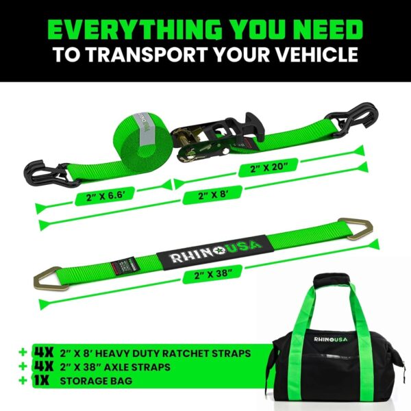 d54f56c431ae4584a33b6112831a4bab Car Tie Down Straps for Trailers with J Hooks (4-Pack) – 2 Inch x 8 Feet (10,000lb Break Strength) – Heavy Duty T-Handle Car Hauler Tire Straps for Trailer & UTV with Axle Straps – Black
