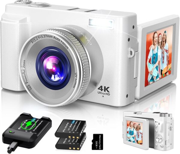 d56681e9c64940d4824ad2d17a67068f 4K Digital Camera for Photography Autofocus, 2024 Latest 48MP Vlogging Camera for YouTube with SD Card, 2 Batteries, 3′′ 180°Flip Screen Compact Travel Camera for Teens with 16X Zoom, Anti-Shake,Black
