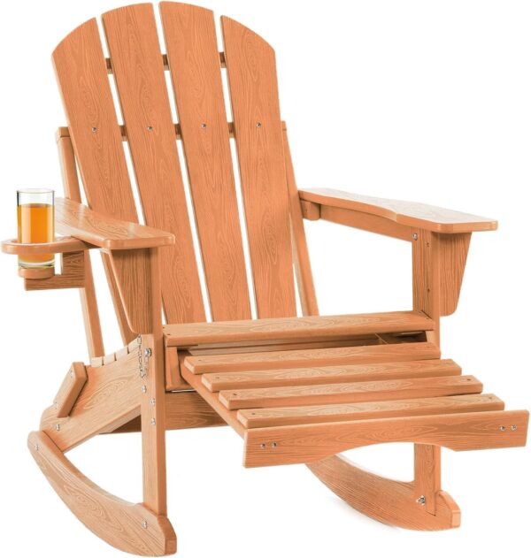 d569ce9420fb4b4faf02fcb4192182d0 Folding Adirondack Rocking Chair,4-in-1 Multifunctional Patio Chair with Retractable Ottoman, Outdoor Chair Wood Texture, Lawn Chair for Porch, Backyard, Pool(Grey)