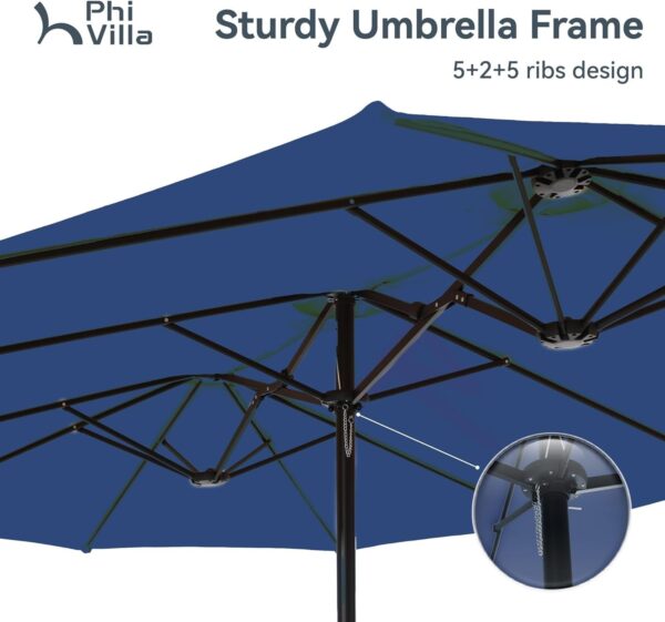 d587cb296e6f44429a02989d8346694c 15ft Patio Umbrella Double-Sided Outdoor Market Extra Large Umbrella with Crank, Umbrella Base Included (Dark Red)