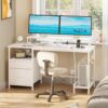 Furologee Computer Desk with Drawer and Power Outlets, 47′′ Office Desk with 2 Monitor Stands and Fabric File Cabinet, Writing Gaming Table with Shelves and 2 Hooks for Home Office, Rustic Brown