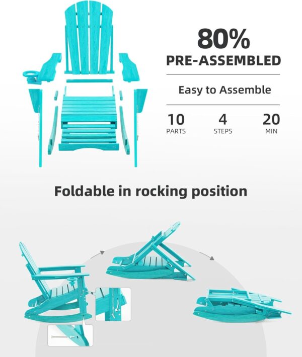 d5e05bf7da114f86a5df5adf9d64873b Folding Adirondack Rocking Chair,4-in-1 Multifunctional Patio Chair with Retractable Ottoman, Outdoor Chair Wood Texture, Lawn Chair for Porch, Backyard, Pool(Grey)