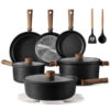 CAROTE 16pcs Pots and Pans Set Non Stick, Nonstick Kitchen Cookware Sets, Black