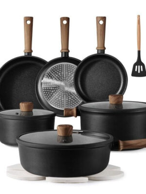 CAROTE 16pcs Pots and Pans Set Non Stick, Nonstick Kitchen Cookware Sets, Black