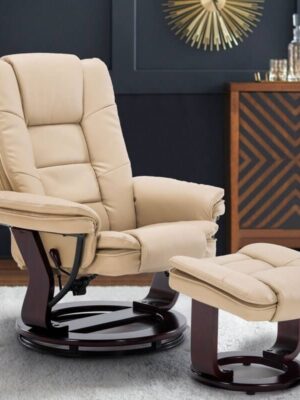 Multi-Position Recliner and Curved Ottoman with Swivel Base