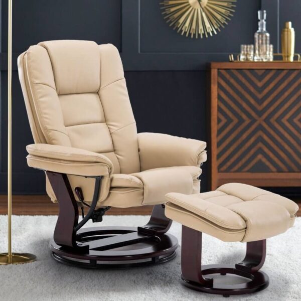 Multi-Position Recliner and Curved Ottoman with Swivel Base