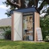 Aoxun 6.2×4 FT Shed Outdoor Storage Shed Metal Garden Shed with Lockable Doors & Slooping Roof Tool Shed Bike Shed for Backyard, Patio, Poolside (Brown)