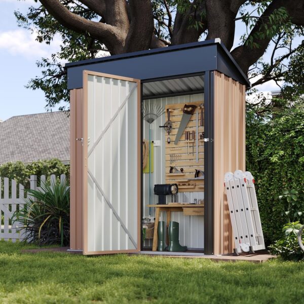 d669a3d731294d04ac353419aff05a0a Aoxun 6.2×4 FT Shed Outdoor Storage Shed Metal Garden Shed with Lockable Doors & Slooping Roof Tool Shed Bike Shed for Backyard, Patio, Poolside (Brown)