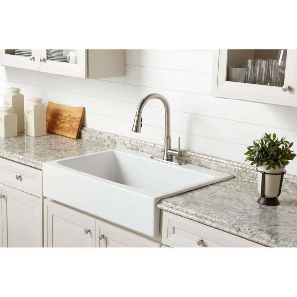 d690aaf1b4f84d9ba725fc862ee734f1 SINKOLOGY Josephine 34 in. 1-Hole Quick-Fit Farmhouse Apron Front Drop-in Single Bowl Crisp White Fireclay Kitchen Sink