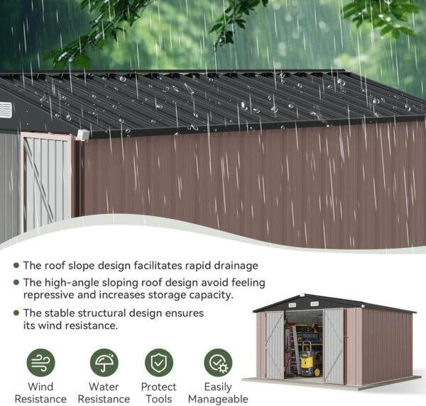 d6b3247a4cd542b7bc1b0a729952cd86 Aoxun 6.2×4 FT Shed Outdoor Storage Shed Metal Garden Shed with Lockable Doors & Slooping Roof Tool Shed Bike Shed for Backyard, Patio, Poolside (Brown)
