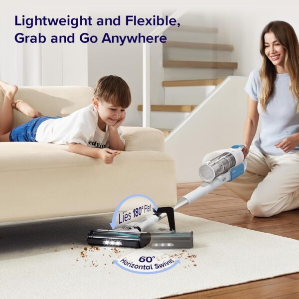 Cordless Vacuum Cleaner, Stick Vac with Tangle-Resistant Design, Up to 50 Minutes, Powerful Suction, Rechargeable, Lightweight, and Versatile for Carpet, Hard Floor, Pet Hair, LVAC-200