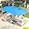 15ft Patio Umbrella with Solar Lights, Large Double Umbrella Outdoor, Rectangle 180”x106” Umbrellas with 156 PCS LED Lights and Crank Handle for Backyard Deck Pool Shade in Black(1.9′′ Pole)