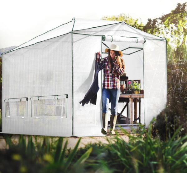 d76a3bdffe1846b5b36a173264c81f04 EAGLE PEAK 6×4 Portable Walk-in Greenhouse, Pop-up Indoor Outdoor Garden Green House, Zippered Door and Windows, PE Cover, White