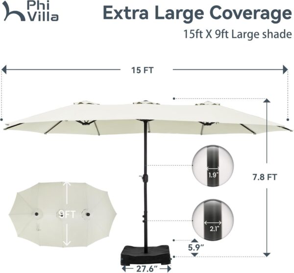 d7972e763c2f43a9824fc00afb9224c7 15ft Patio Umbrella Double-Sided Outdoor Market Extra Large Umbrella with Crank, Umbrella Base Included (Dark Red)