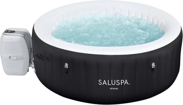 Bestway SaluSpa Miami EnergySense AirJet Inflatable Hot Tub Spa (71′′ x 26′′) | Portable Hot Tub with 2 Covers (1 Energy-Efficient Thermal Cover and 1 Standard Cover) | Fits Up to 2-4 Persons | Black