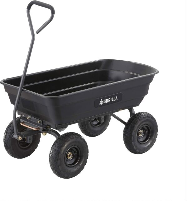 d7b525f136114bc0b6a90681f947e727 Heavy Duty Poly Utility Dump Wagon Garden Cart w/Pneumatic Tires, 6 Cu Ft – 1200 lb Capacity Outdoor Wheelbarrow for Yard, Landscaping & Gardening, Lawn Tractor or ATV Towable-Gorilla Carts