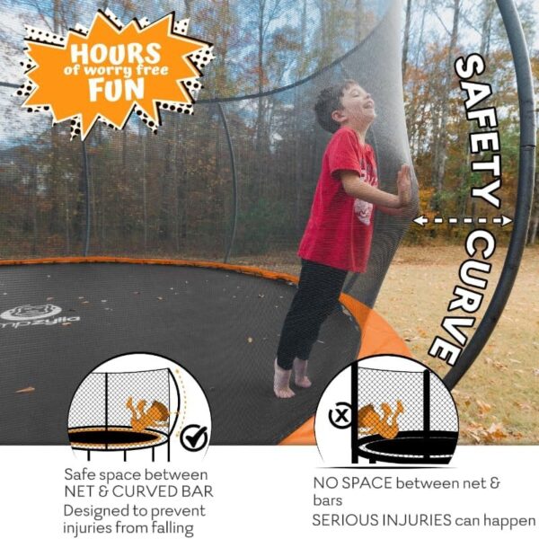 JUMPZYLLA Trampoline 8FT 10FT 12FT 14FT 15FT 16FT Trampoline with Enclosure – Recreational Trampolines with Ladder and AntiRust Coating, ASTM Approval Outdoor Trampoline for Kids