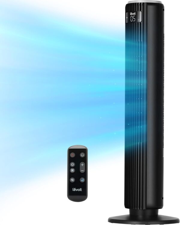 d827e31a443e4bb78072f921a8ff6937 LEVOIT Tower Fan for Bedroom, Standing Fan that Blows Cold Air for Home, 28dB Quiet for Sleep, Remote, 90° Oscillation, 12H Timer, 25ft/s Velocity, 5 Speeds, 4 Modes, Bladeless 36 inch, White