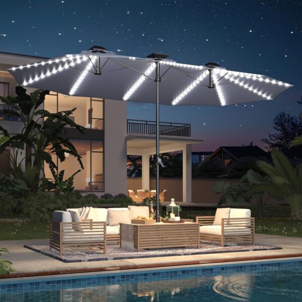 d82e1f093f0b4b1f9131b073c99e5bdc 15ft Patio Umbrella with Solar Lights, Large Double Umbrella Outdoor, Rectangle 180”x106” Umbrellas with 156 PCS LED Lights and Crank Handle for Backyard Deck Pool Shade in Black(1.9′′ Pole)