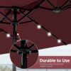 15 ft Large Patio Umbrella with Solar Lights Double-Sided Outdoor Rectangle Market Umbrellas with 36 LED Lights/Base Included/Easy Crank for Patio Garden Yard Pool Lawn, Brown