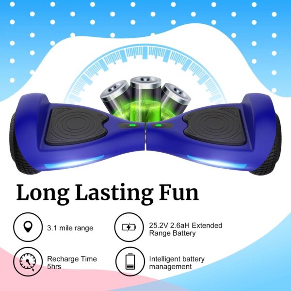 FX3 Hoverboard Blue – 6.5′′ LED Wheels, 200W Motor, UL2272 Certified, Up to 6.2mph for Kids & Adults