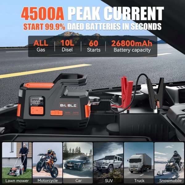 d8c399d3c28c466c8cc48b3b54bcf86c Car Jump Starter with Air Compressor, 4500A Peak 26800mAh 12V Auto with 150PSI Tire Inflator(up to All Gas or 10.0L Diesel Engine)
