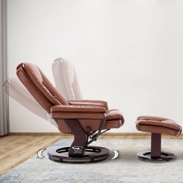 Multi-Position Recliner and Curved Ottoman with Swivel Base