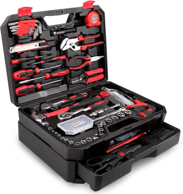 KINGTOOL Home Tool Set Kit – 286 PCS Home Auto Repair Tool Kit with Rolling Tool Box, Mechanic Tool Sets with 21V Max Cordless Power drill, Perfect for Homeowner, Diyer, Handyman