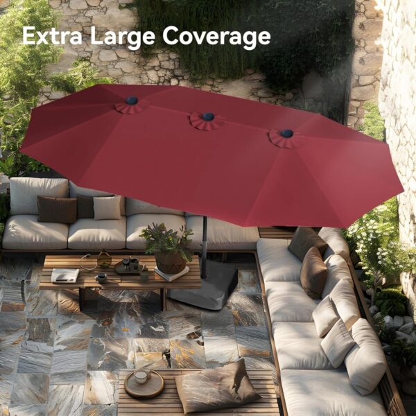 d9881fab383b43da897c3fe82d4f9ae5 15ft Patio Umbrella Double-Sided Outdoor Market Extra Large Umbrella with Crank, Umbrella Base Included (Dark Red)