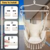 Y- Stop Hammock Chair Hanging Rope Swing, Max 500 Lbs, 2 Cushions Included, Large Macrame Hanging Chair with Pocket for Superior Comfort, with Hardware Kit (Beige)