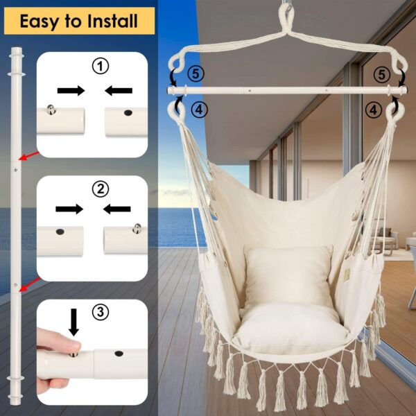 d9930a6dc51447f0b8319dcf46f11275 Y- Stop Hammock Chair Hanging Rope Swing, Max 500 Lbs, 2 Cushions Included, Large Macrame Hanging Chair with Pocket for Superior Comfort, with Hardware Kit (Beige)