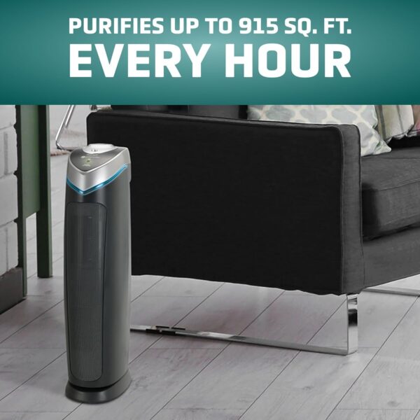 GermGuardian 5-In-1 HEPA Air Purifier for Home, Large Rooms Up To 915 Sq. Ft. with HEPA Pet Air Filter, UV-C Light & Odor Reduction, AC5250PT, 28′′ Tower, Black