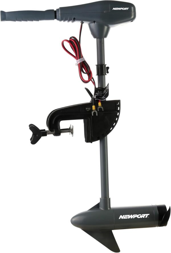Kayak Series 55lb Thrust Saltwater Transom Mounted Electric Trolling Motor plus Newport 12V50Ah Deep Cycle Heavy-Duty Marine Battery, Sealed AGM Kit, Everything Needed to Operation Motor