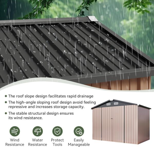 da2a79716fdd4feaa0ac32019a64a6cb Aoxun 6.2×4 FT Shed Outdoor Storage Shed Metal Garden Shed with Lockable Doors & Slooping Roof Tool Shed Bike Shed for Backyard, Patio, Poolside (Brown)