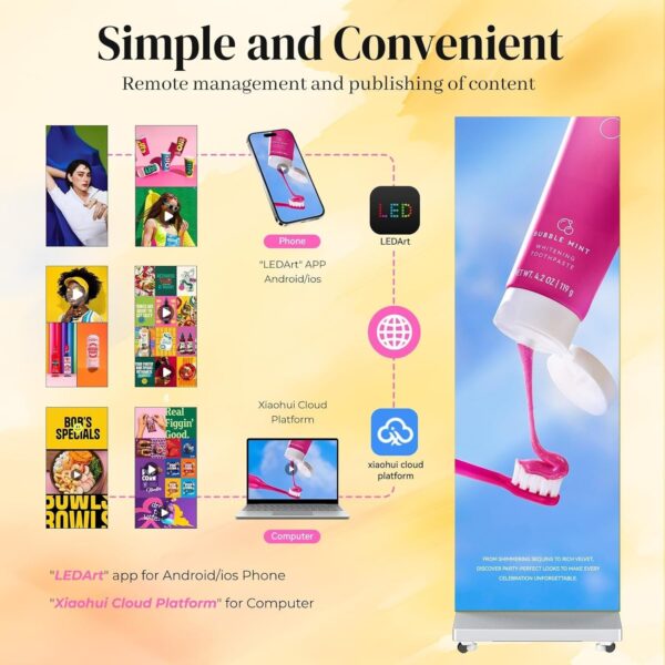 80′′ P1.86 Flexible Spliceable LED Poster Display – USB Plug-and-Play, Mobile & PC Remote Control, Digital Signage Advertising Screen (Silver, 1-Pack)