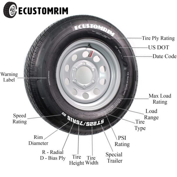 Radial Trailer Tire on Rim ST205/75R14 with 5 Lug Galvanized Spoke Wheel