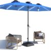 15ft Patio Umbrella with Solar Lights, Large Double Umbrella Outdoor, Rectangle 180”x106” Umbrellas with 156 PCS LED Lights and Crank Handle for Backyard Deck Pool Shade in Black(1.9′′ Pole)