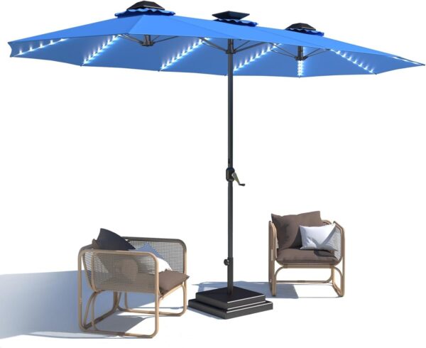 dabece92f4e3436a9beba1afb3234e78 15ft Patio Umbrella with Solar Lights, Large Double Umbrella Outdoor, Rectangle 180”x106” Umbrellas with 156 PCS LED Lights and Crank Handle for Backyard Deck Pool Shade in Black(1.9′′ Pole)