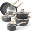 22pcs Pots and Pans Set Nonstick, Cookware Set White Granite Induction Kitchen Cooking Set w/Frying Pans & Saucepans& Grill Pan(PFOS, PFOA Free)