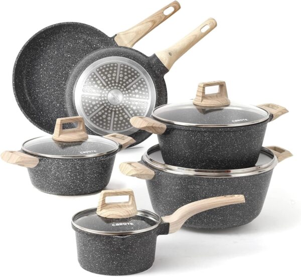 22pcs Pots and Pans Set Nonstick, Cookware Set White Granite Induction Kitchen Cooking Set w/Frying Pans & Saucepans& Grill Pan(PFOS, PFOA Free)