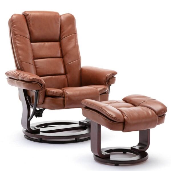 Multi-Position Recliner and Curved Ottoman with Swivel Base