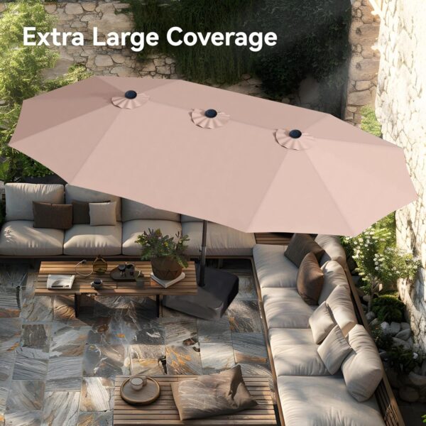 db445ca4edb94ff99ec0613cf118b05f 15ft Patio Umbrella Double-Sided Outdoor Market Extra Large Umbrella with Crank, Umbrella Base Included (Dark Red)