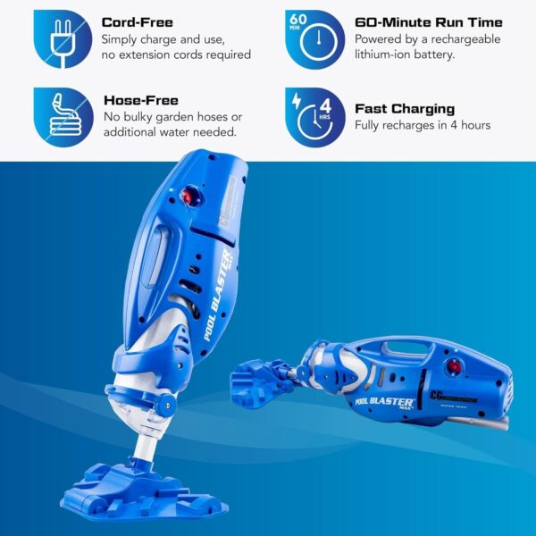 POOL BLASTER Max Cordless Pool Vacuum for Deep Cleaning & Strong Suction, Handheld Rechargeable Swimming Pool Cleaner for Inground and Above Ground Pools, Hoseless Pool Vac by Water Tech