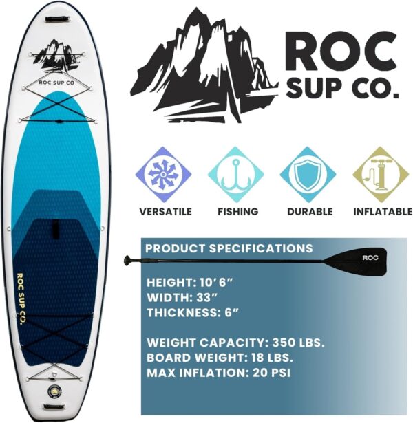 Roc Inflatable Stand Up Paddle Boards 10 ft 6 in with Premium SUP Paddle Board Accessories, Wide Stable Design, Non-Slip Comfort Deck for Youth & Adults