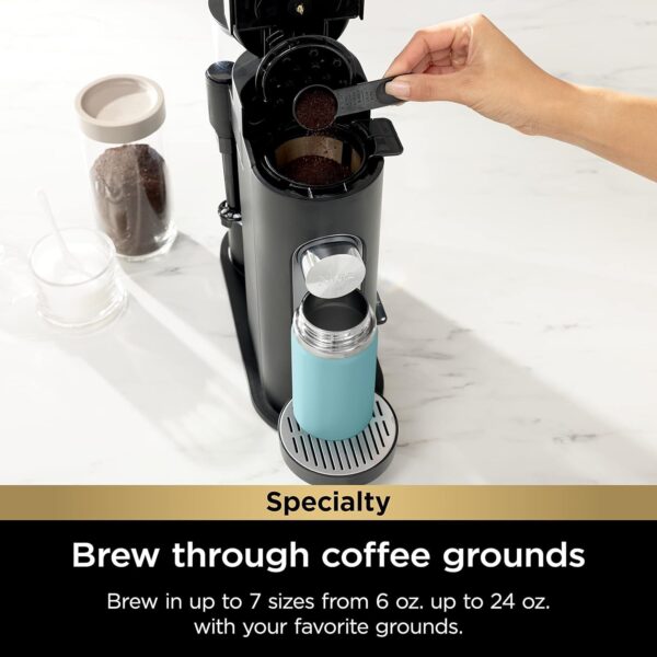 Ninja Pod & Grounds Specialty Single-Serve Coffee Maker, K-Cup Pod Compatible, Brews Grounds, Compact Design, Built-In Milk Frother, 56-oz. Reservoir, 6-oz. Cup to 24-oz. Mug Sizes, Stone, PB051ST