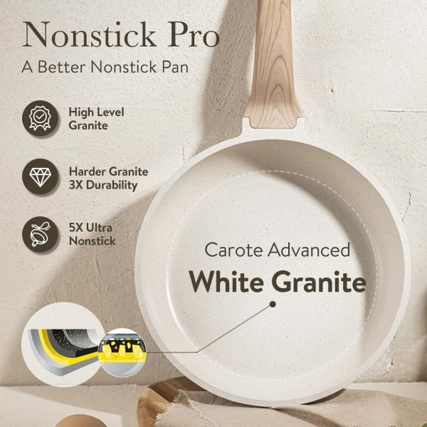 CAROTE 21Pcs Pots and Pans Set, Nonstick Cookware Sets, White Granite Induction Cookware Non Stick Cooking Set